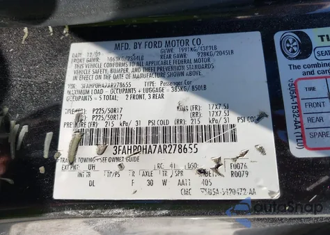 2010 Ford Fusion Se из США, поврежденный, VIN 3FAHP0HA7AR278655